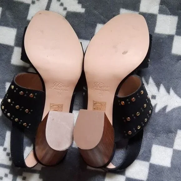 J.Crew Stella 3.5 Inch Block Heel Black Suede Leather Strappy Sandal Size 8.5 - Picture 9 of 16